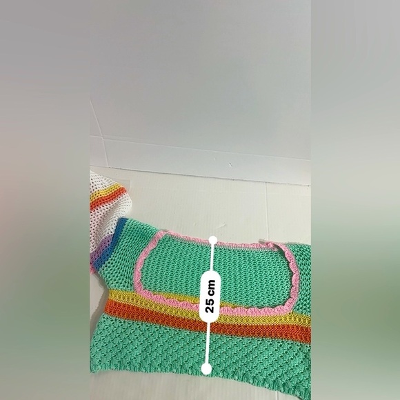 Colorblock Crochet pullover Crop knit top crochet Swim cover breathable Small - Picture 5 of 8